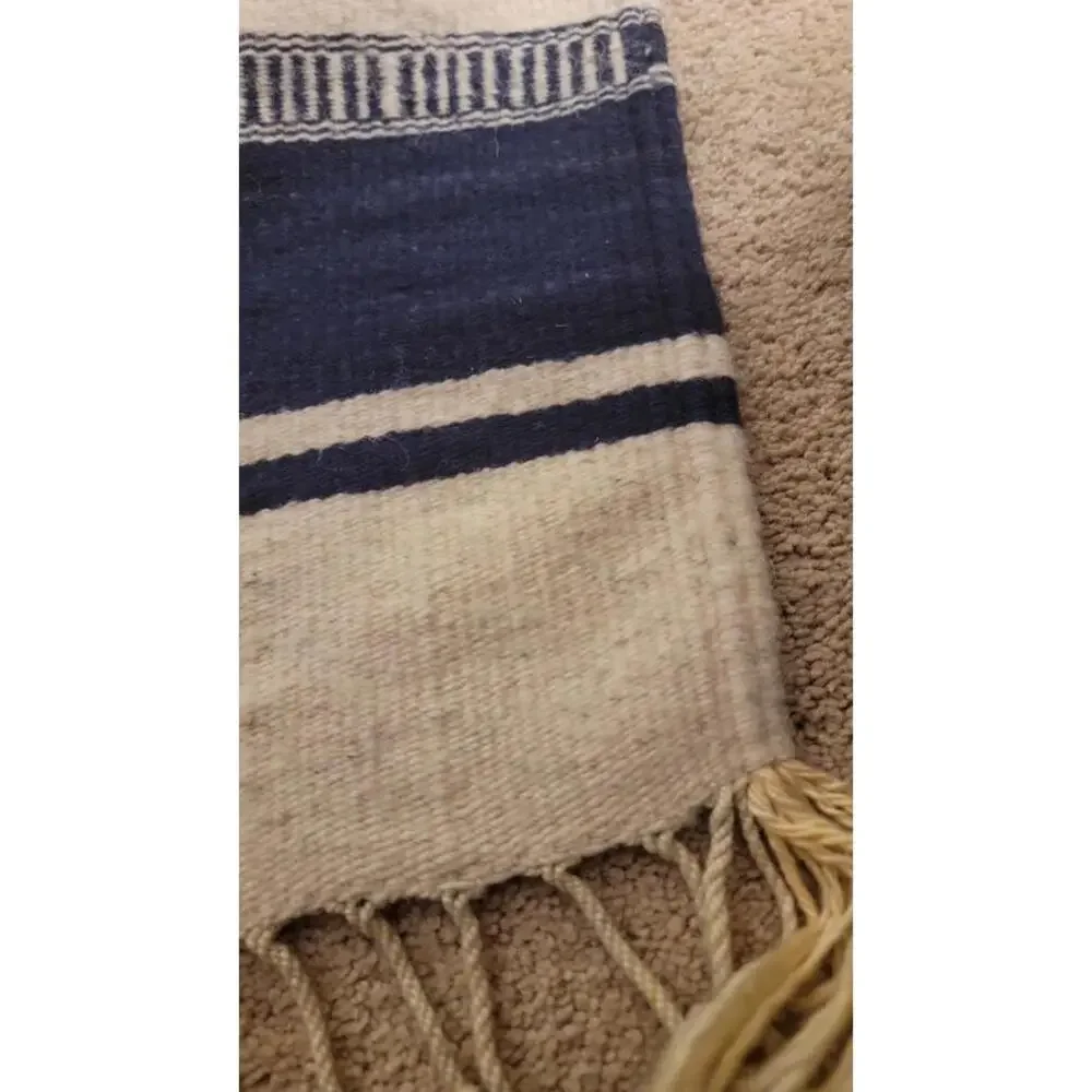 Folk Art Hand Woven Wool Vintage Fringed Rug/Tapestry 62